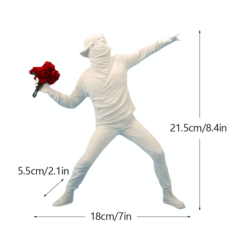 Colección de escultura de Vilead Banksy, estatua lanzadora de flores, arte Pop, globo moderno, estatuilla de niña, decoración del hogar para oficina y calle: Gris claro