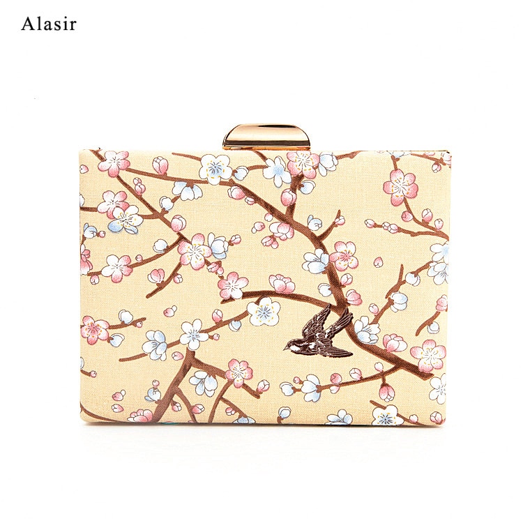 Alasir Chain Square Bag Printed Peach Blossom Shoulder Crossbody Bags Chinese Style Vintage Bag Artsy Women Bags