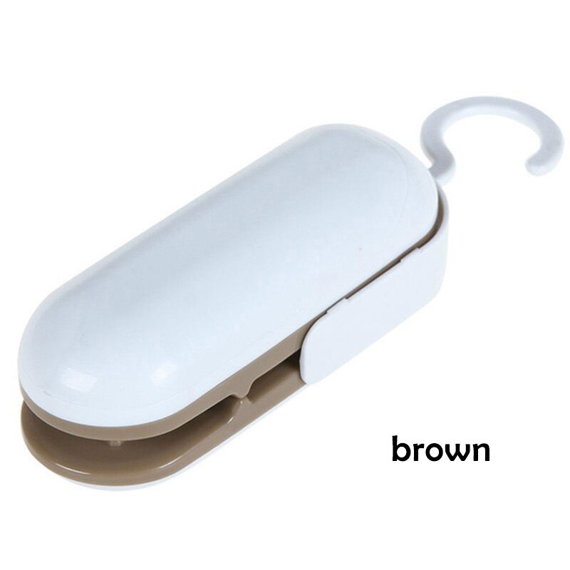 Mini värmeförseglingsmaskin för påsar praktisk värmeförpackning förseglingsklämmor för köksredskap packningsmaskin för mat: Brun