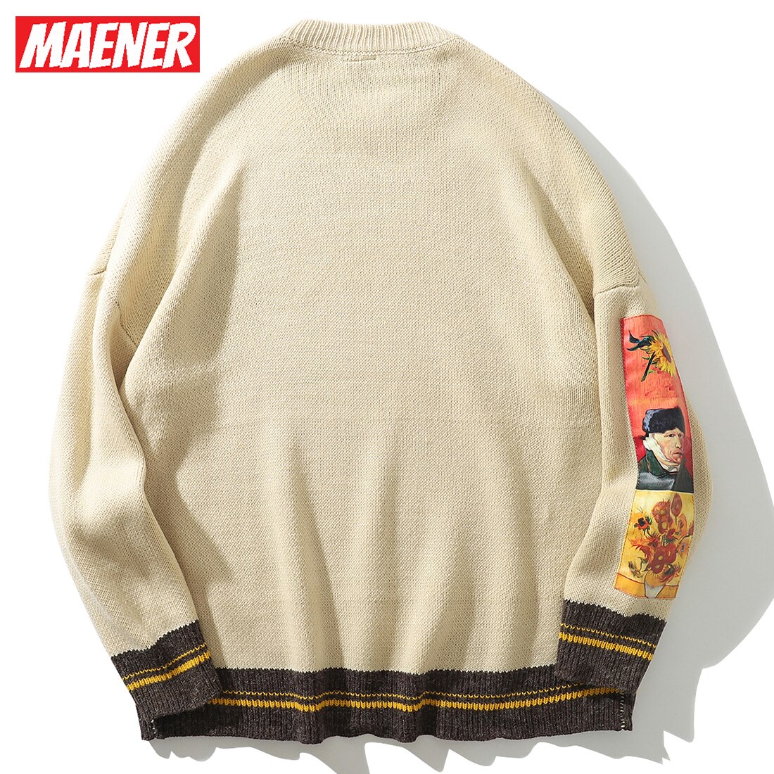 Sudadera estilo Hip Hop para hombre, ropa de calle, suéter de punto bordado con pintura de Van Gogh, suéteres Retro Vintage de algodón,