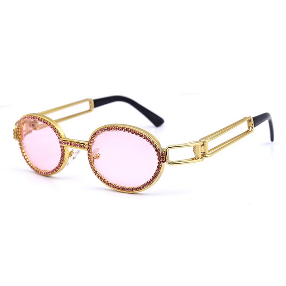 Gafas de rapero de diamante para hombre y mujer, anteojos de sol brillantes con montura de Metal para PC, A1: Rosa