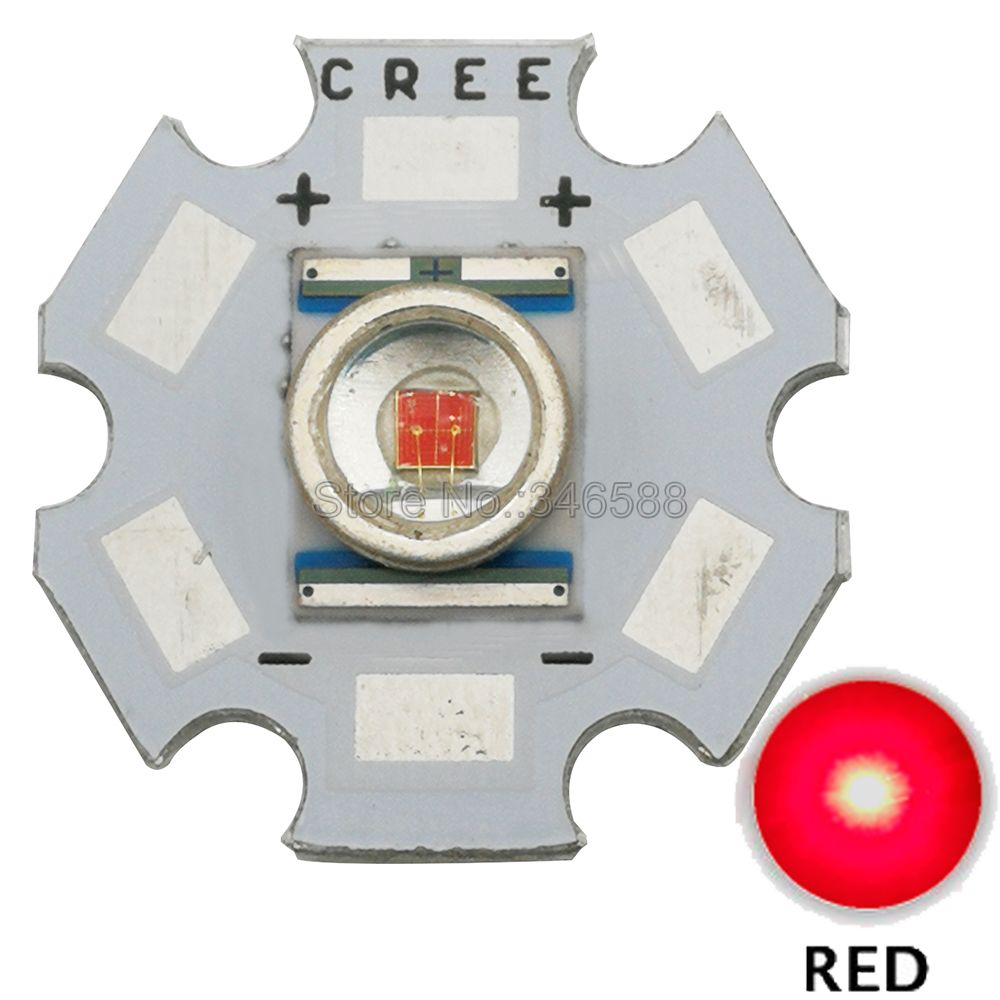 10x cree xlamp xre xr -e 3w high power led lysemitter perle  on 16mm / 20mm pcb heatsink hvit varm hvit rød grønn blå gul: Rød / 16mm stk