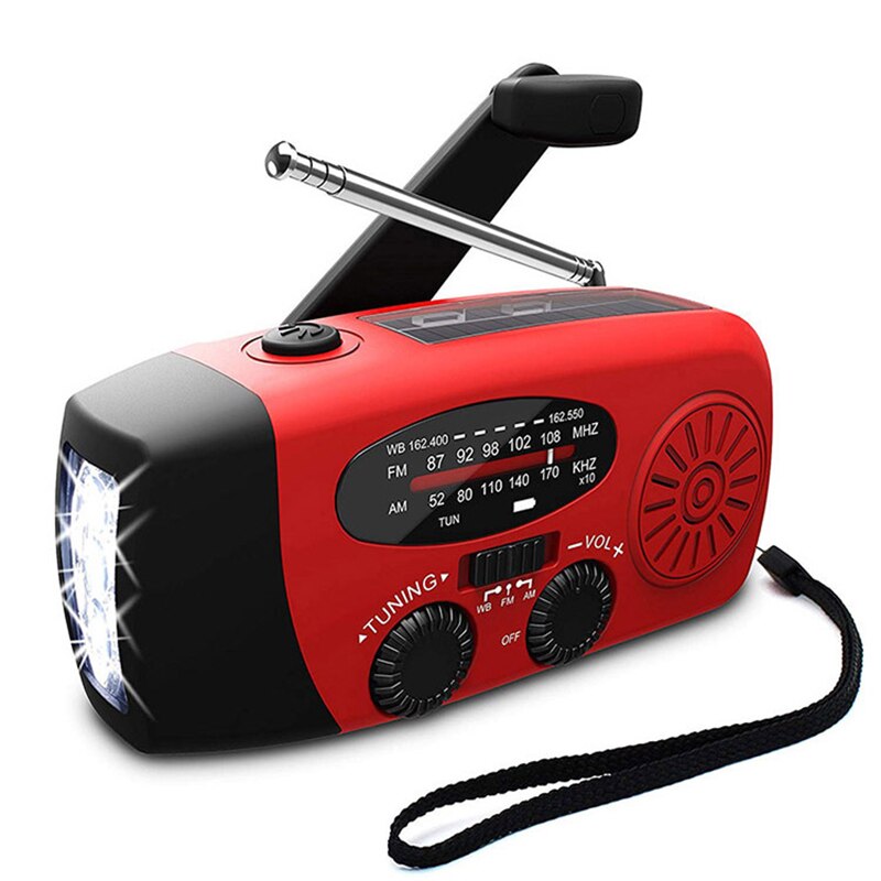 Solar Hand Crank Radio Ontvanger Mini Draagbare Am/Fm Weer Radio Met Multifunctionele Zaklamp Noodstroomvoorziening: red 1200mAh