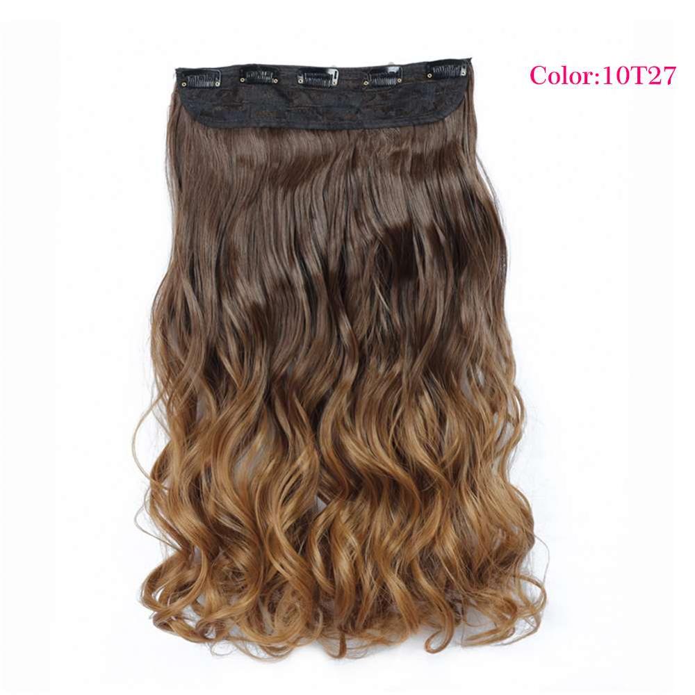 Valenwigs 22 '' lang bølget clip in on one piece syntetisk hair extensions ombre color 5 clips one piece krøllet frisure til kvinder: P4/27