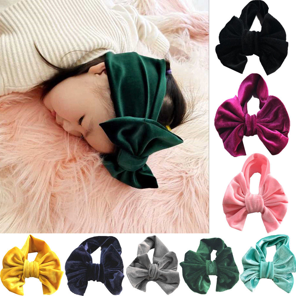 Peuter kinderen babymeisje gouden fluwelen hoofdband effen stof strik tulband knoop hoofdband haarband stretch meisjes hoofdbanden 3-12m