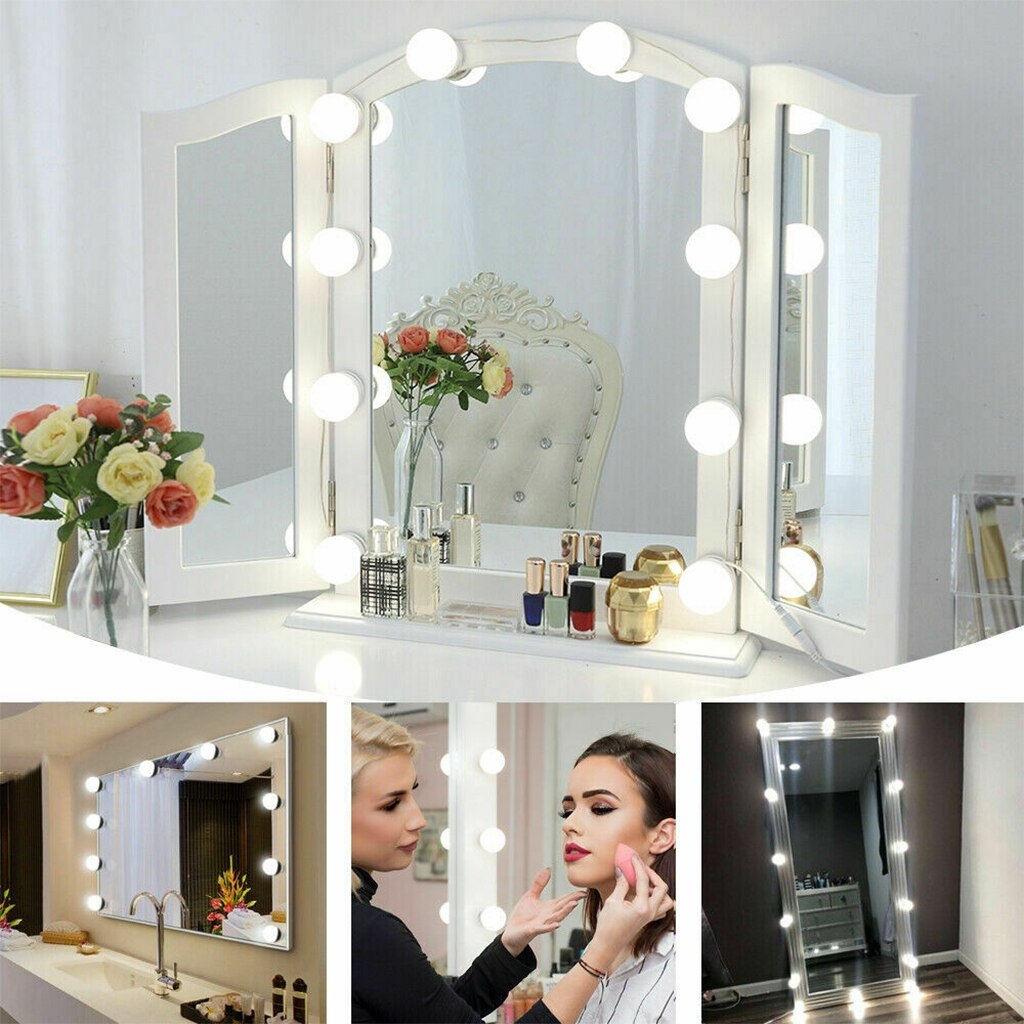 10LED LED Makeup Mirror Light Bulb Vanity Lights Stepless Dimmable Wall Lamp Bulbs Kit for Dressing Table