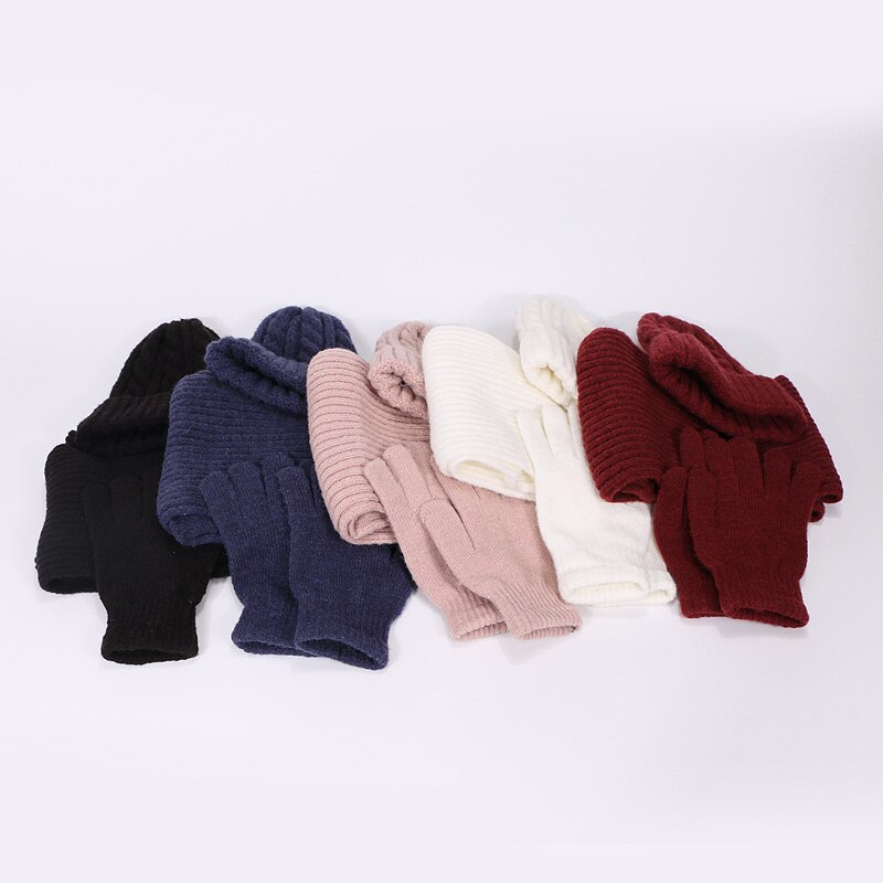 Gorro de piel Real con pompón, gorros, bufandas, guantes, conjunto de tres piezas, gorro grueso para invierno y otoño bufanda, guantes traje Windproo Pom sombrero bufanda, guantes de invierno deportes al aire libre cálida bufanda gorros conjuntos