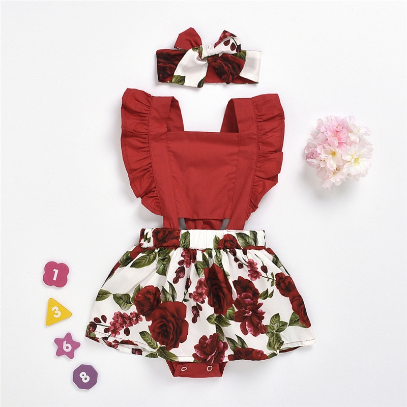 Baby Meisje Kleding Lange Mouwen Effen Romper + Bloemenprint Jarretel Rokken Outfits Lente Baby Set Roupa Infantil Menina