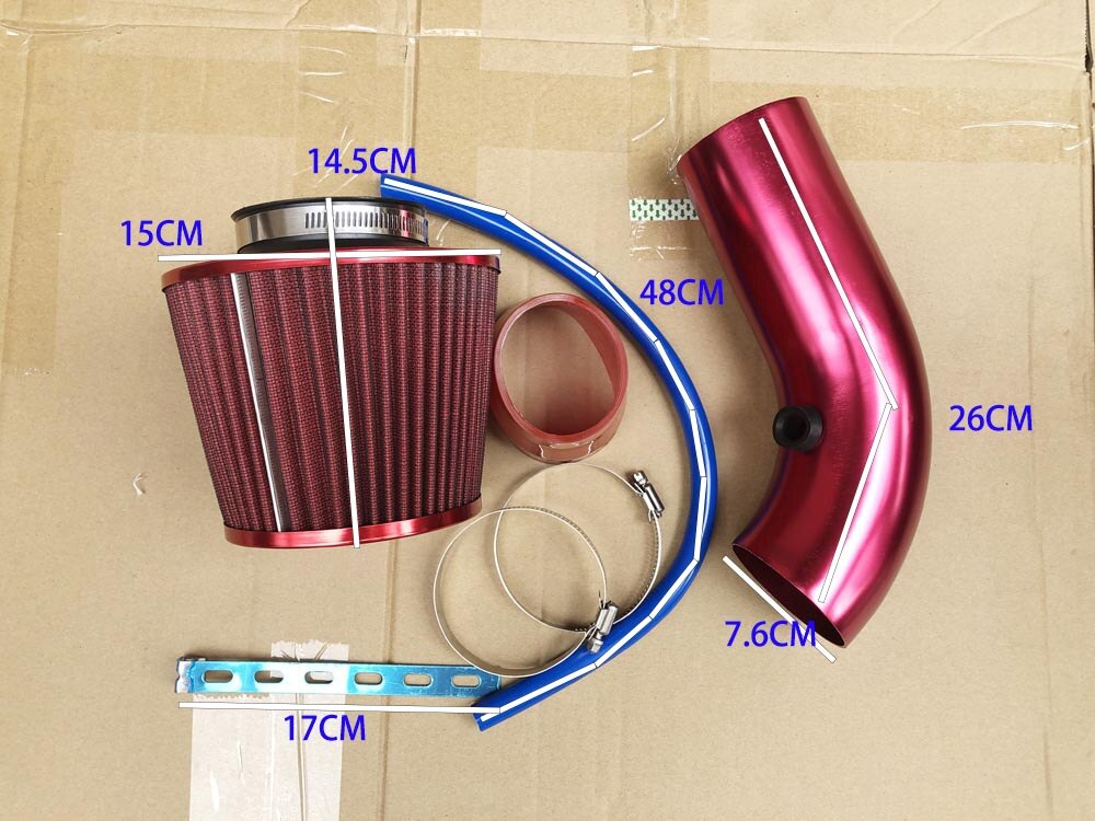 76mm 3" Universal Car Cold Air Intake Filter Aluminum Induction Hose Pipe Kit