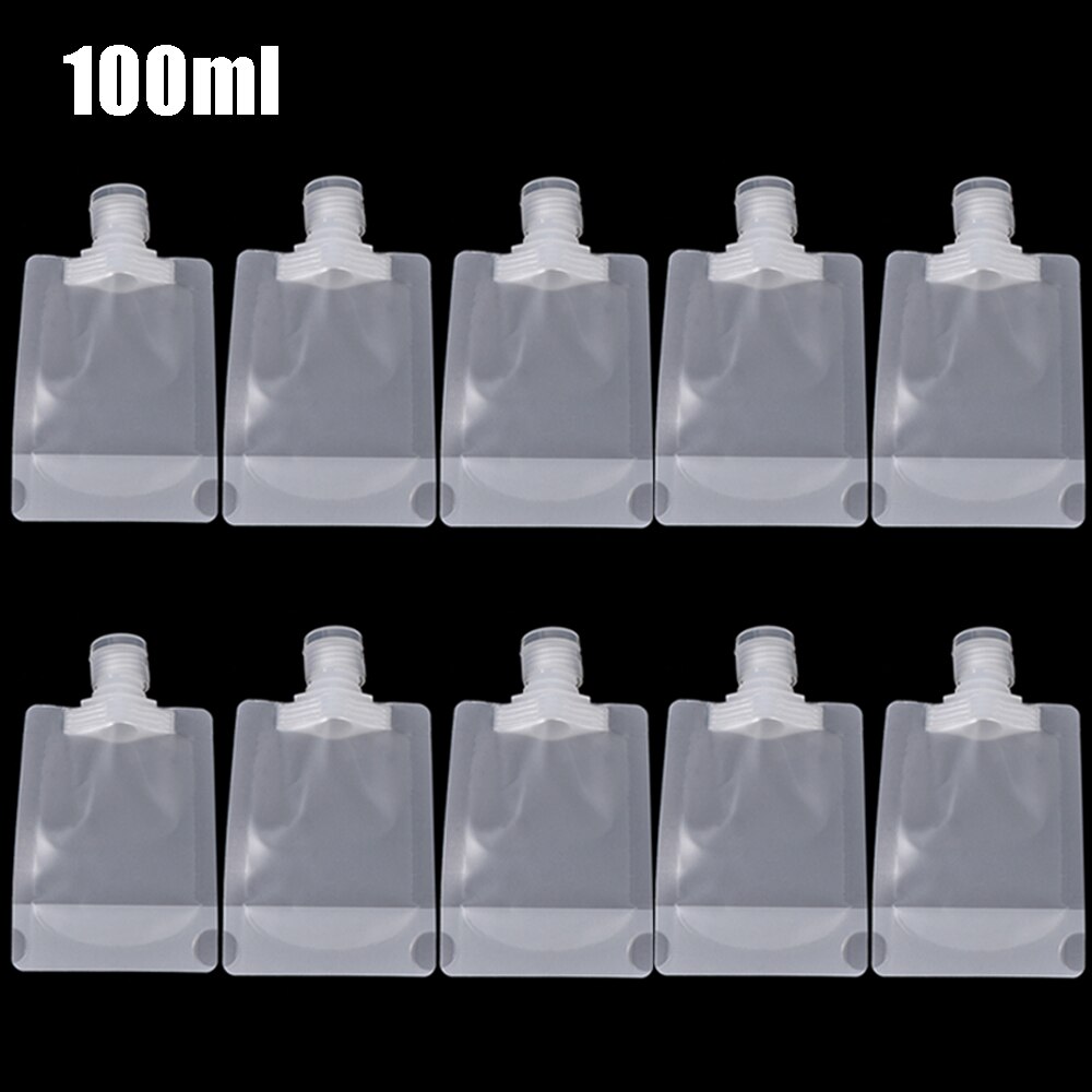 10pcs Clear Reusable Leakproof Refillable Pouches Cosmetic Containers Shampoo Lotion Liquid Dispenser: 100ml