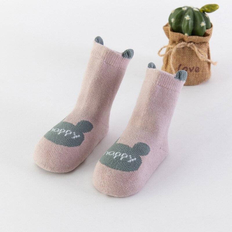 Calzini caldi addensati per bambini calzini da pavimento antiscivolo in gomma invernale calzini in spugna inglese per bambini in cotone per ragazzi: dark pink / M for 1-3 year old