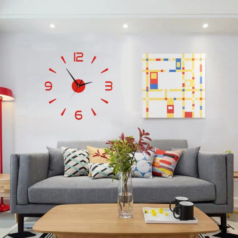DIY Digital Bar DIY Small Clock Red/Modern 3D Mirror Surface Wall Clock Sticker Home Office Room Decor Clock