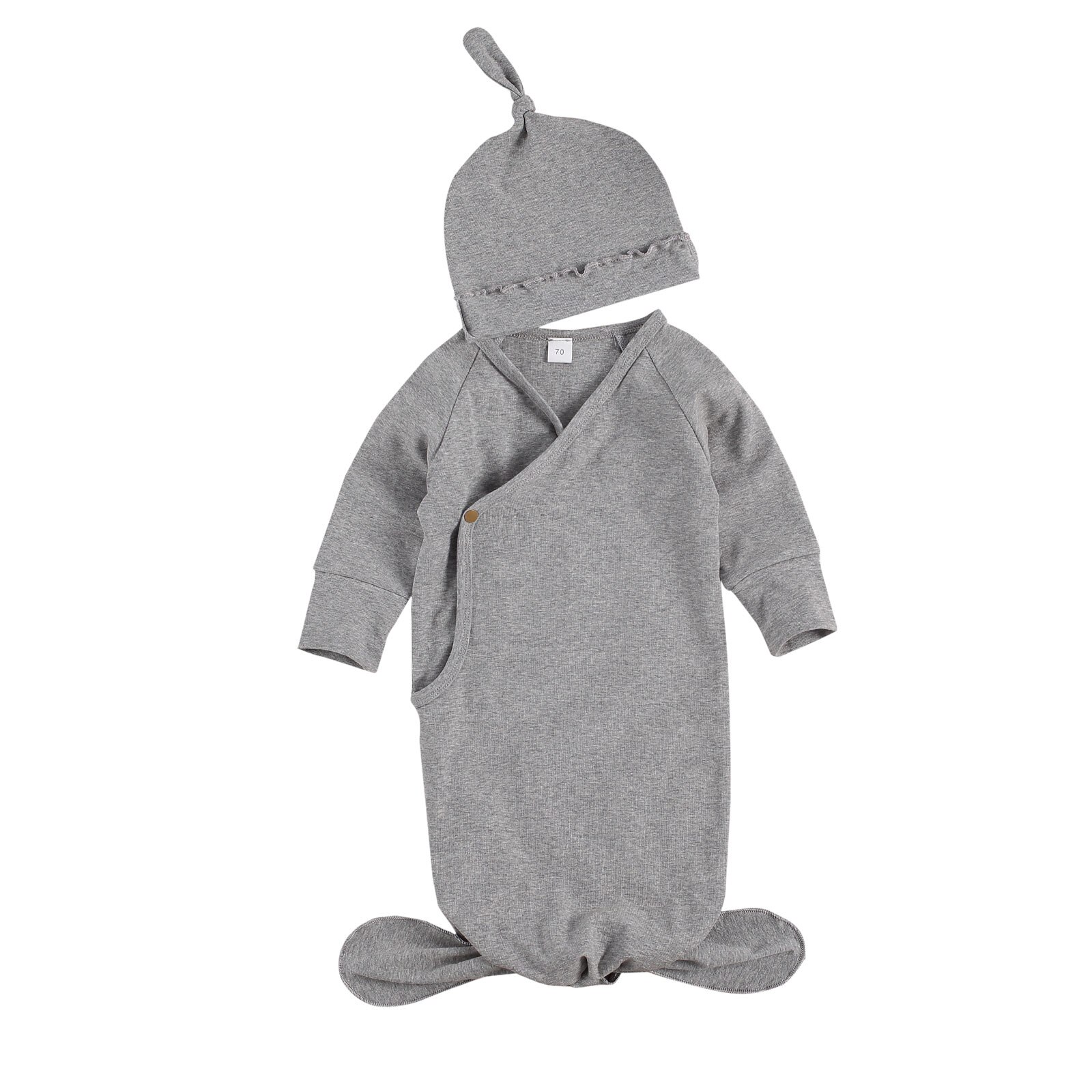 Lioraitiin 0-3M Neugeborene Jungen Mädchen lässig Footies Lange Sleve Solide V-ausschnitt Gesamt Hütte 2Stck 6 arten Outfit: E