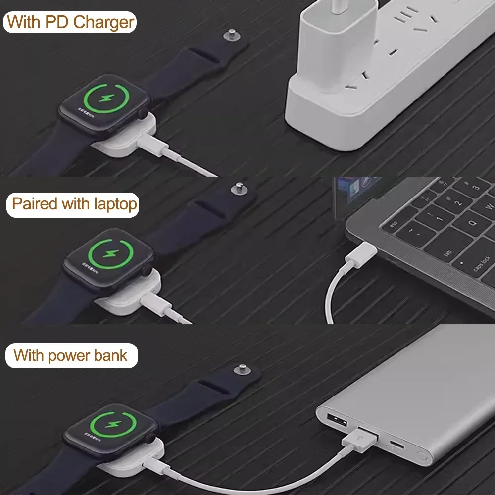 Cargador rápido inalámbrico magnético para Apple Watch Series 9 8 7 6 5 SE, cargador USB tipo C para estación de carga IWatch Series 6 5 3 2