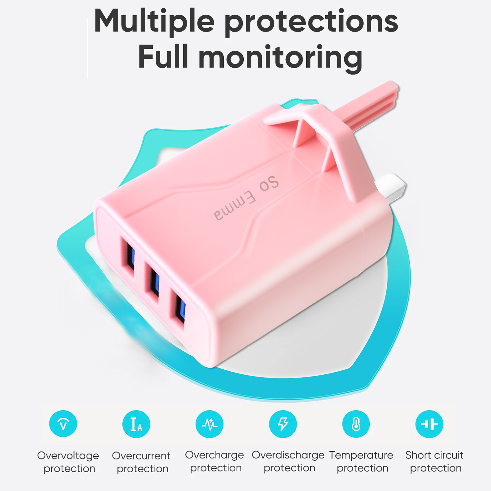 3-poorts USB-oplader Wandoplader, Multi USB-voedingsadapter voor iPhone, Android-telefoons, mobiele telefoons, camera's en MP3, UK-stekker