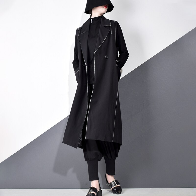 Xitao gestreepte vesten met knoopsluiting en split aan de achterkant voor dames, casual herfsttrend, omslagkraag, mouwloos, zak  xj4931