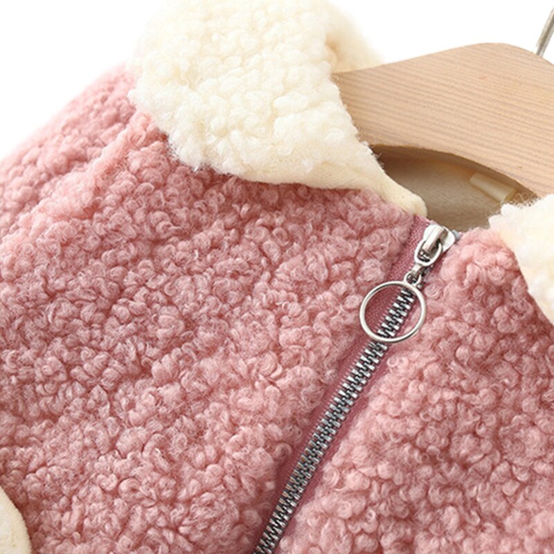 Kinderkleding Winter Baby Meisje Jas Katoen Konijnenoren Cartoon Lange Mouwen Revers Plus Pluizige Vest