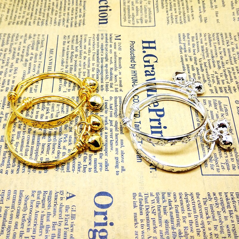 Accessori di gioielli di moda 2 pezzi bambino campana regolabile bracciale fiore piatto placcato argento ragazzo bambino ragazze bracciale regalo di compleanno