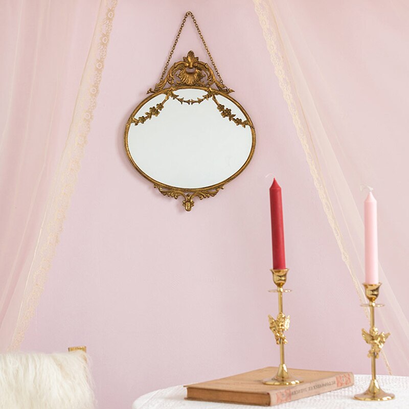 Aesthetic Art Mirror Hanging Living Room Decorative Japanese Gold Frame Antique Mirror Hallway Deco Chambre Room Decor