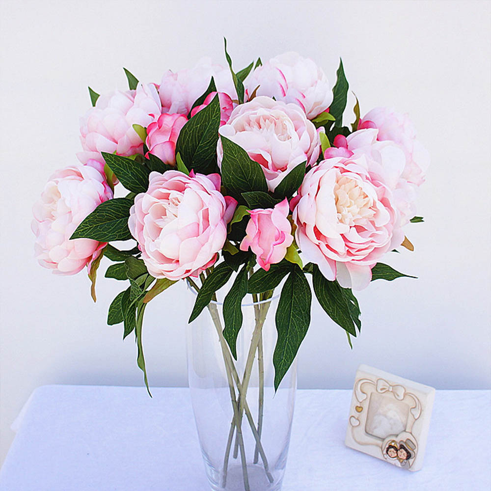 3 têtes/1 bundle pas cher pivoine bouquet Vase arrangement de fleurs décor à la maison décoration de mariage fleurs artificielles pour scrapbooking