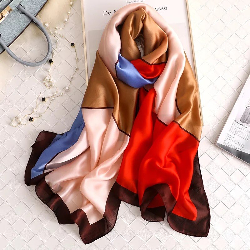 Luxury Brand Women Scarf Summer Silk Scarves Shawls Lady Wraps Soft Pashimina Female Echarpe Beach Stole Bandana: Gold
