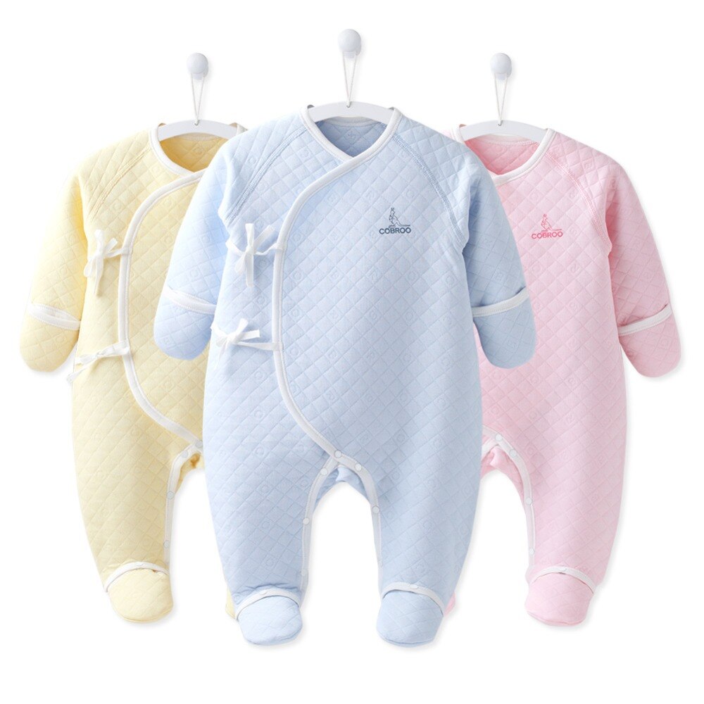 Cobroo 100%  bomuld nyfødt vintertøj 0-3 måneder baby fodbold med vanter langærmet spædbarn tøj baby pige dreng jumpsuit