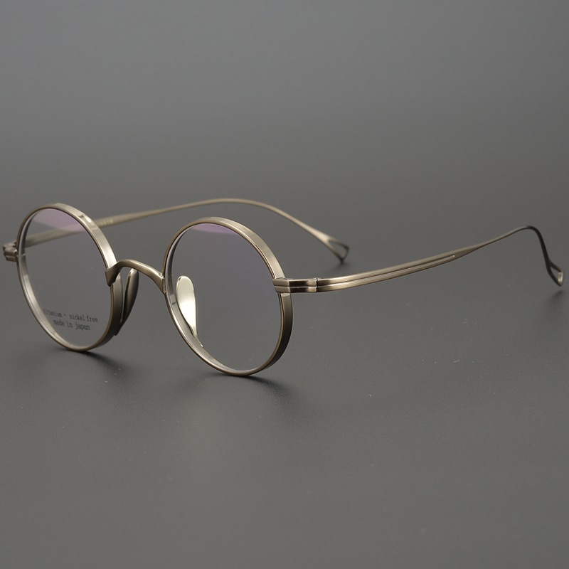 Japan Handgemaakte Pure Titanium Mannen Retro Ronde Frame Bril Hoge Graden Optische Brillenglazen Vrouwen Bijziendheid Brillen: Bronze