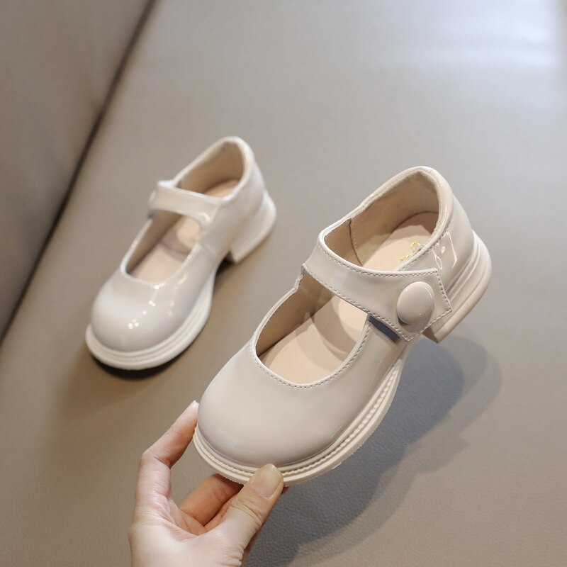 Children Leather Shoes Girl Flats Shoes Girls Princess Shoes Student Party Casual Shoes E683: Beige / 36(Insole 22CM)