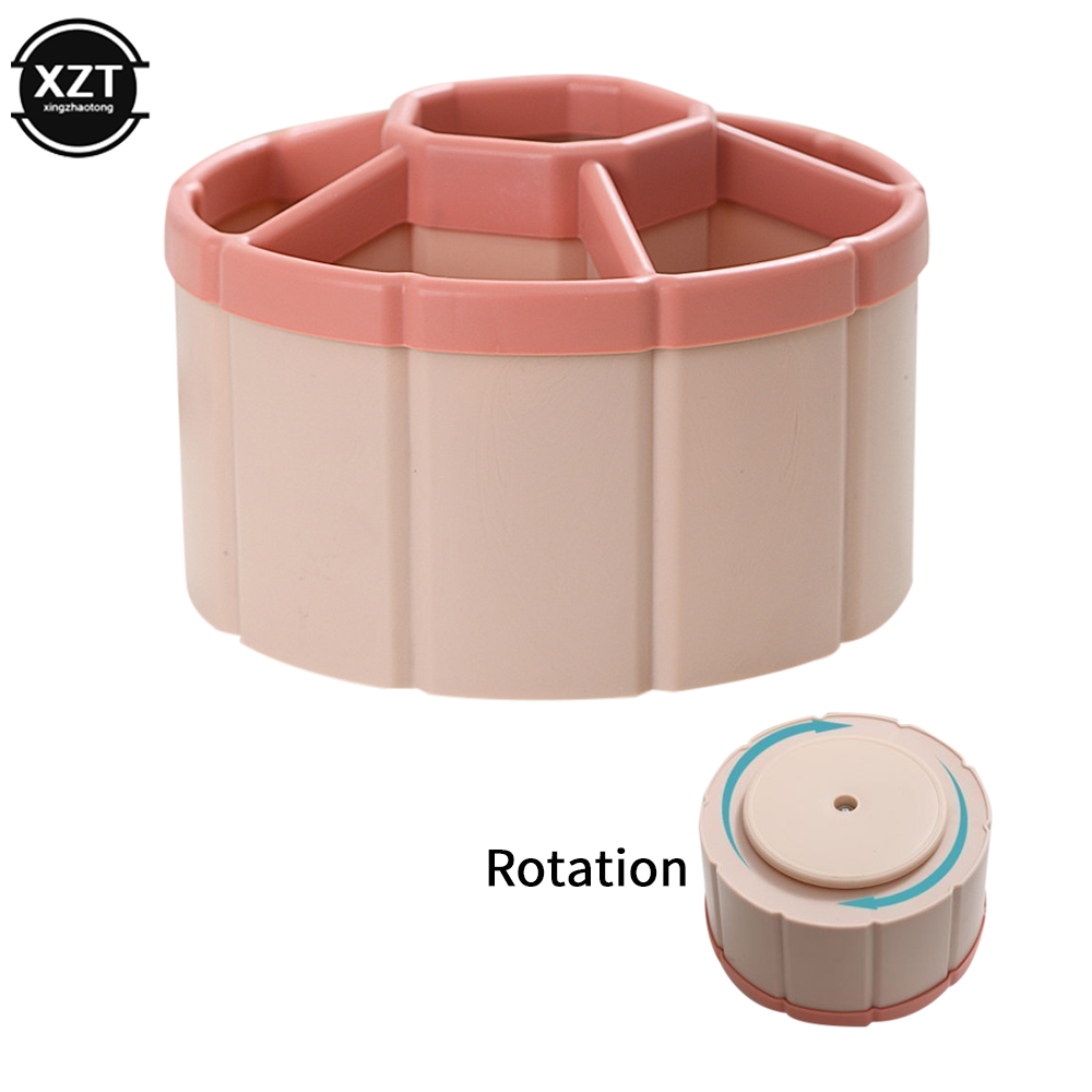 Soporte de bolígrafo giratorio de 360 °, caja de almacenamiento de lápices bonita de gran capacidad, organizador de escritorio, papelería escolar y de oficina, 6 compartimentos: Rosa