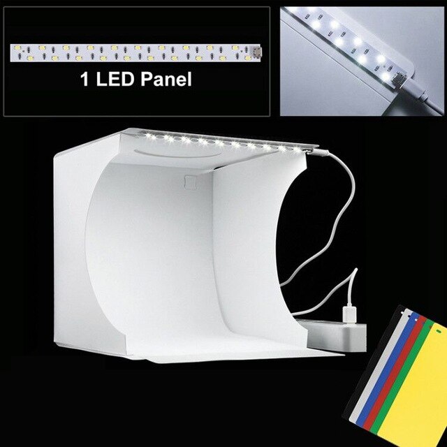 PULUZ LED Lightbox Light box Mini Photo Studio Box 1100LM Photography Box Light Studio Shooting Tent Box Kit & Color Backdrops: 1 LED 24x23x22cm
