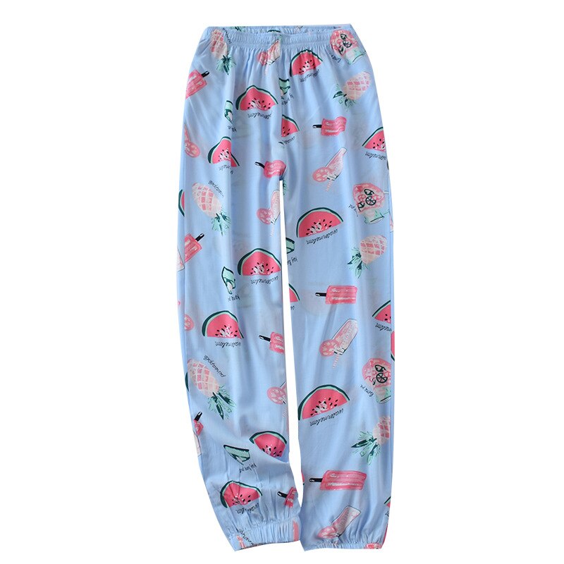 Mallas de dormir para mujer, pantalones de pijama a prueba de mosquitos, holgados, con estampado de viscosa, cintura elástica, satén