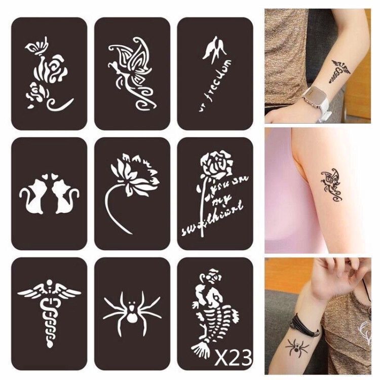 1 Set Henna Tattoo Stencil Flower Hollow Out Glitter Tattoo Stencils Voor Schilderen Pochoirs Giet Peinture Airbrush Tattoo Stencil