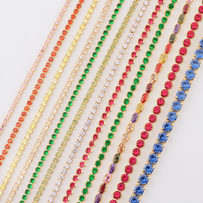 Gold Color 1 Row Shiny Colorful Neon Rainbow Iced Out Zircon Charm Thin CZ Tennis Chain 33+7CM Women Choker Necklace