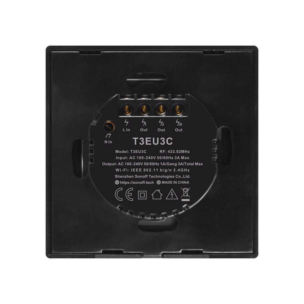 Sonoff t3 eu 3c smart wifi touch væglampe sort switch med border 433 rf/ stemme / app fjernbetjening fungerer med alexa smart home