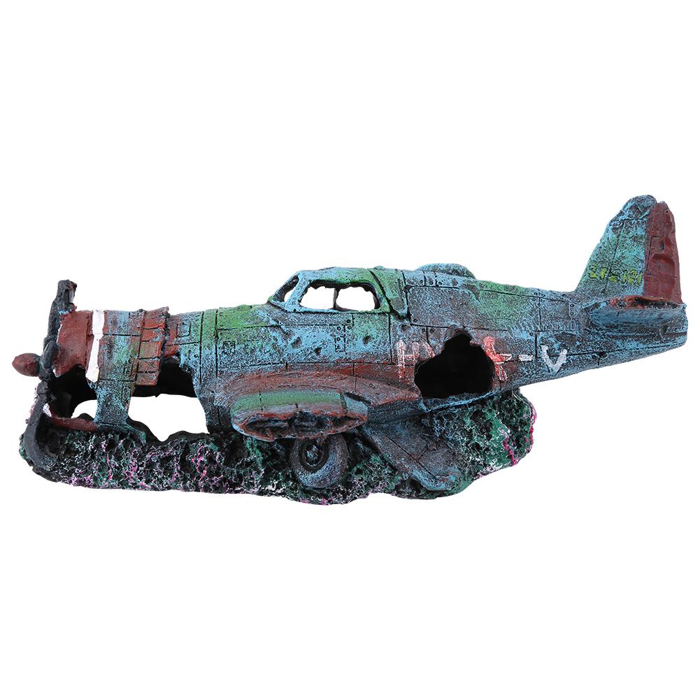 Aquariumdecoratie voor vissen, kunstmatig beschadigd vliegtuigaquarium, aquariumornament, landschapsdecoratie, aquatische huisdierenbenodigdheden