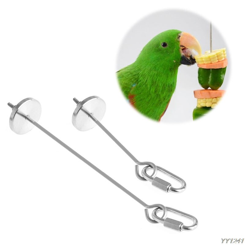 Bird Parrot Cage Stainless Steel Skewer Food Meat Stick Spear Fruit Holder Toy Y110
