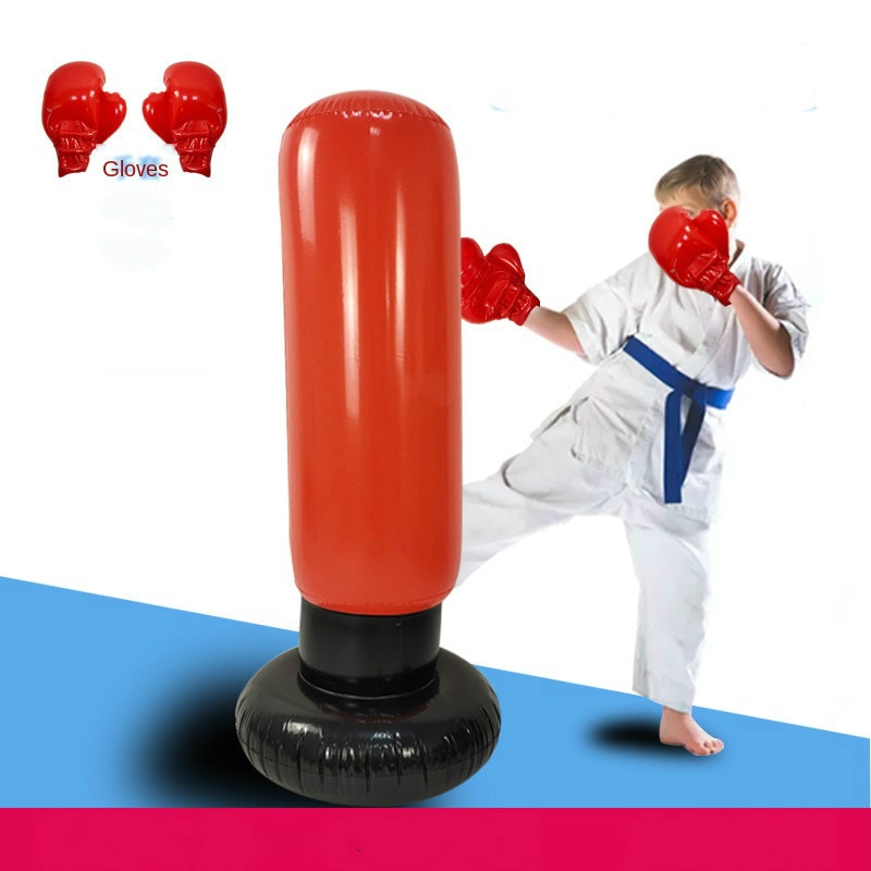 Fitness Exercise PVC Inflatable Vertical Boxing Column Tumbler with Gloves for Adult Children Inflatable Sandbag Vent Toys