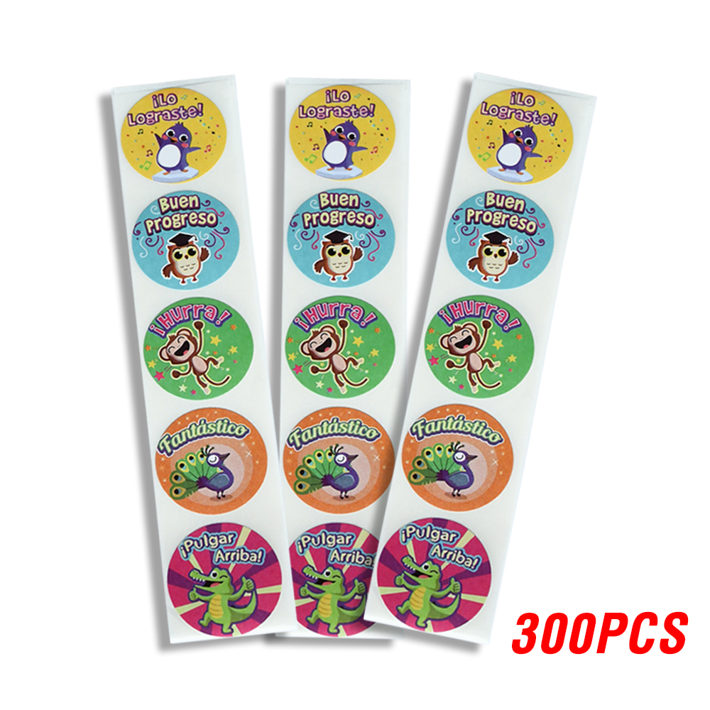 100-500pcs Spanish Reward Stickers Encouragement Sticker Roll For Kids Motivational Stickers With Cute Animals For Students: Yellow