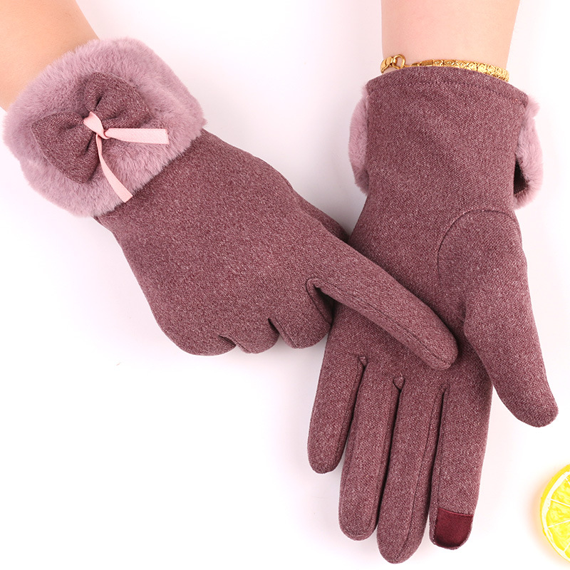 Cute Bow-Knot Glove Girl Winter Thicken Warm Mittens Women Driving Keep Warm Hand Youth Female Touch Screen Gloves