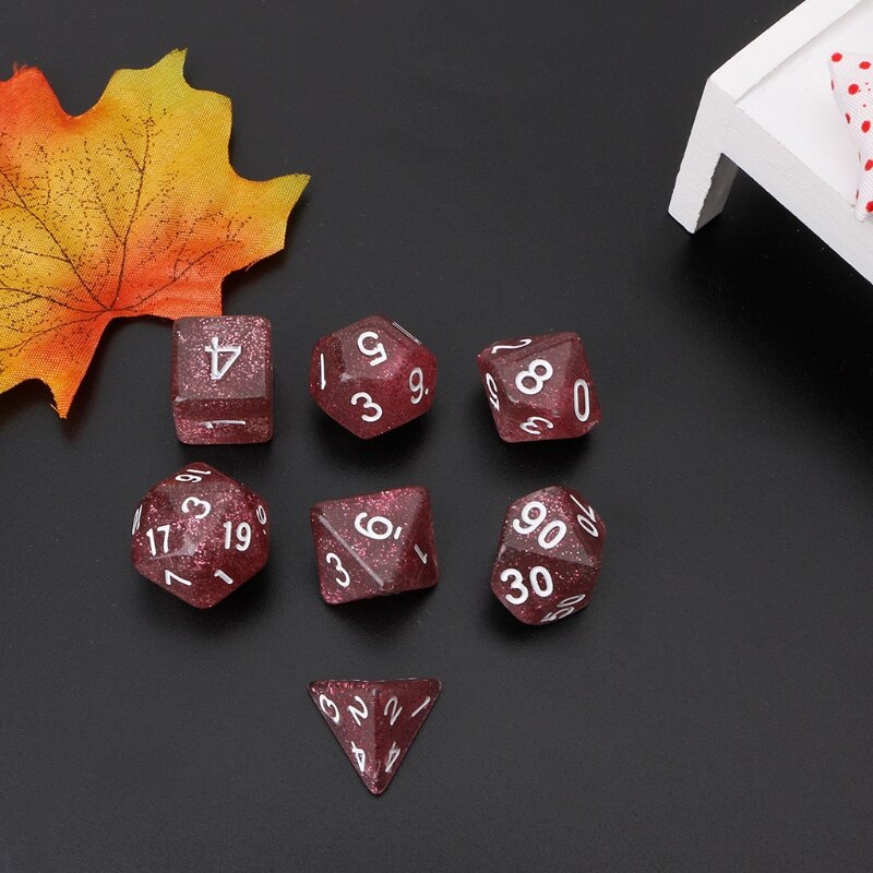 Fonkelende polyhedrale dobbelstenen voor dragon pathfinder  d20 d12 d10 d10% d8 d6 d4 7 stuks/set dobbelstenen