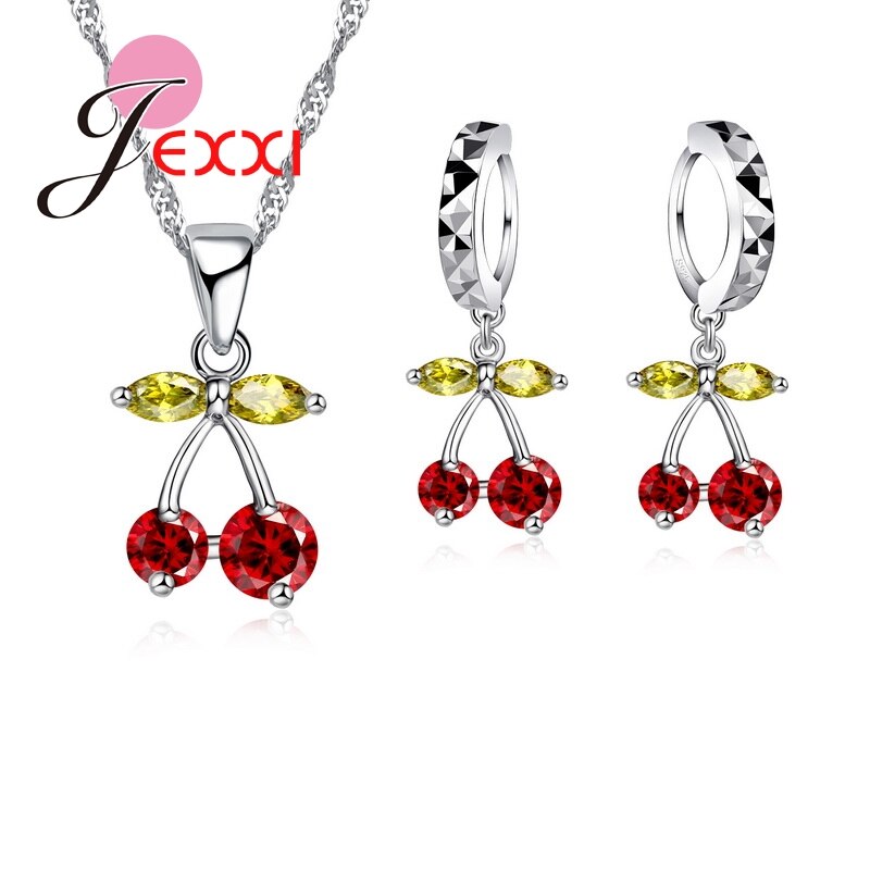 Multi Color African Crystal Cherry Necklace Earrings Sets 925 Sterling Silver Party Anniversary Jewelry Bijoux Accessories: Red