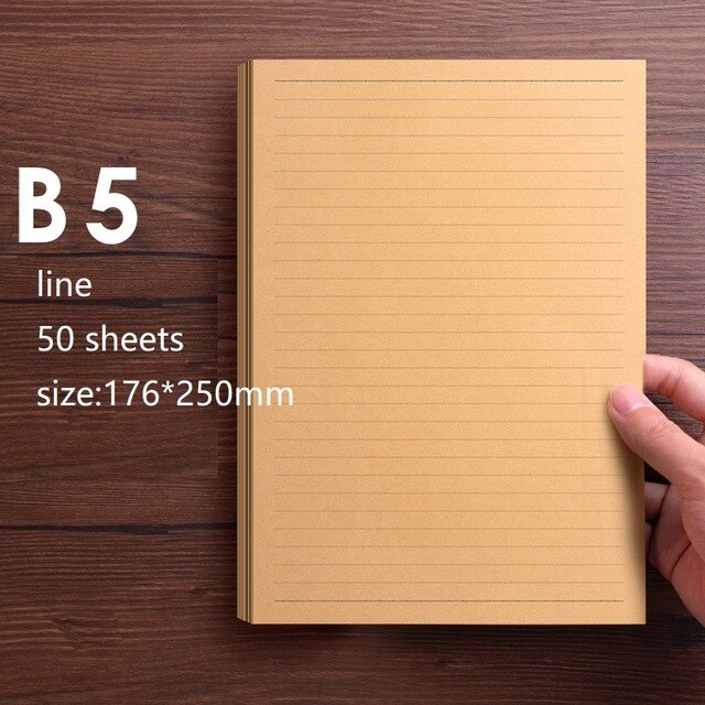 Vintage Kraft paper Writing Letter Stationery Romantic Japanese Style Letterhead Note craft Paper 50 sheets A4/B5/A5: B5 line