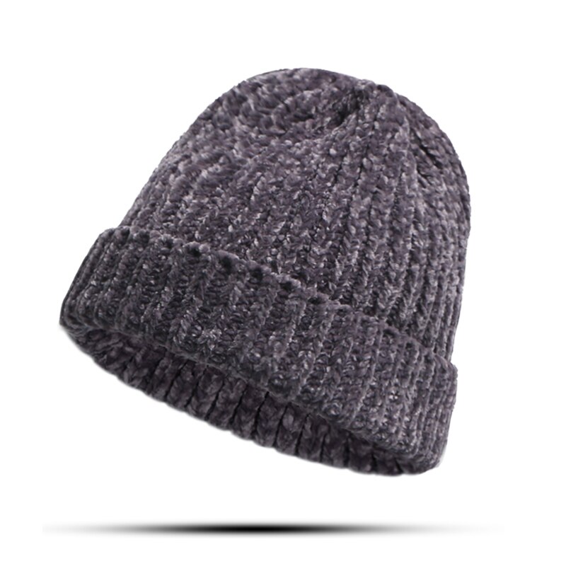 Bonnet épais en maille Chenille pour l&#39;hiver, mignon, décontracté, couleur unie, Skullies, Ski: F