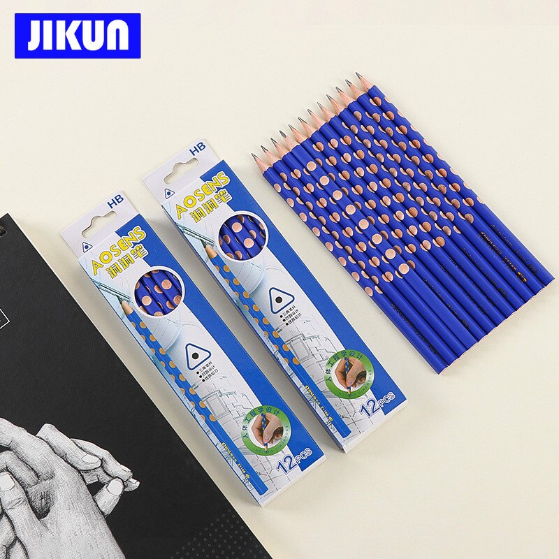 JIKUN 12pcs Triangle Correct Grip Pencil Anti-myopia Pens Handwriting Posture Correction Pencils HB