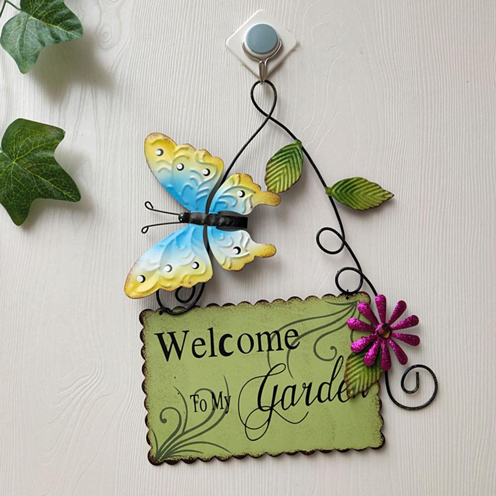 Iron Schilderen Vlinder Bloem Muur Plaque Welkom Teken Tuin Ornament Decor