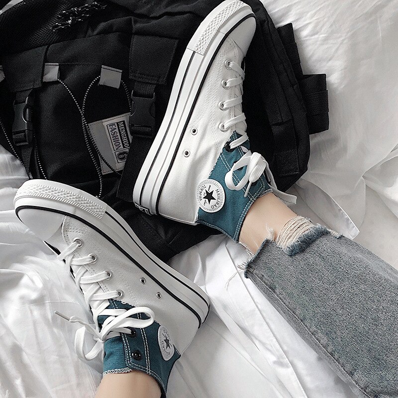 Mænd high top canvas sko platform vulkaniserede sko sommer åndbare blandede farver sneakers man fodtøj skridsikkert