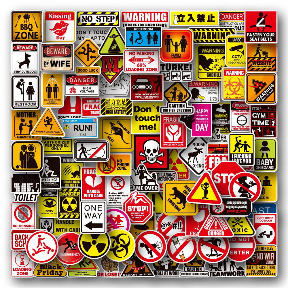 100 Uds. Colección de eslogan de advertencia Graffiti pegatinas impermeables de nevera taza casco guitarra decoración pegatinas
