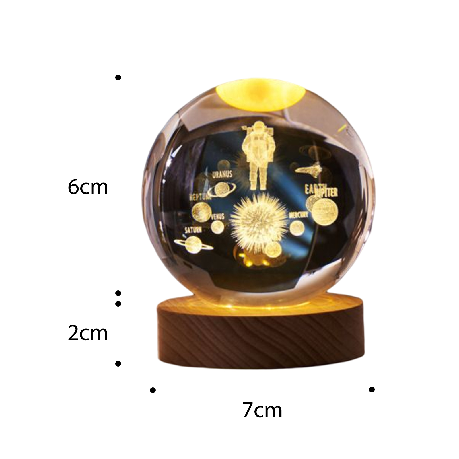 LED Kristall kugel Nachtlicht USB Aufladen 3D gravierte Mond Planet Galaxie Astronaut glühenden Kristall kugel Tisch lampe Geburtstags: Licht Gelb