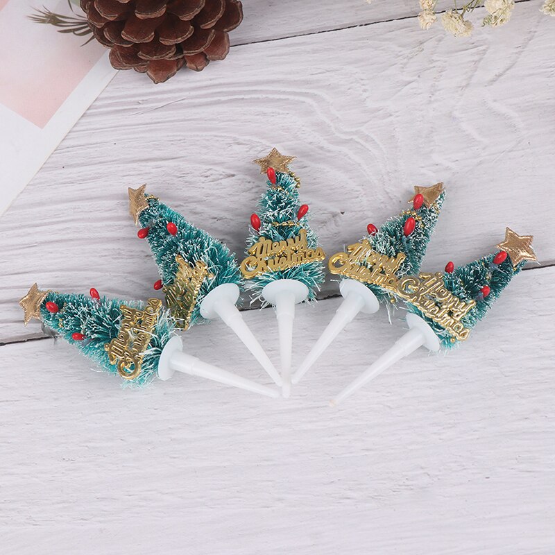 Mini Christmas Tree Cake Topper Year Xmas Kids Birthday Party Cake Decor 5pcs/set