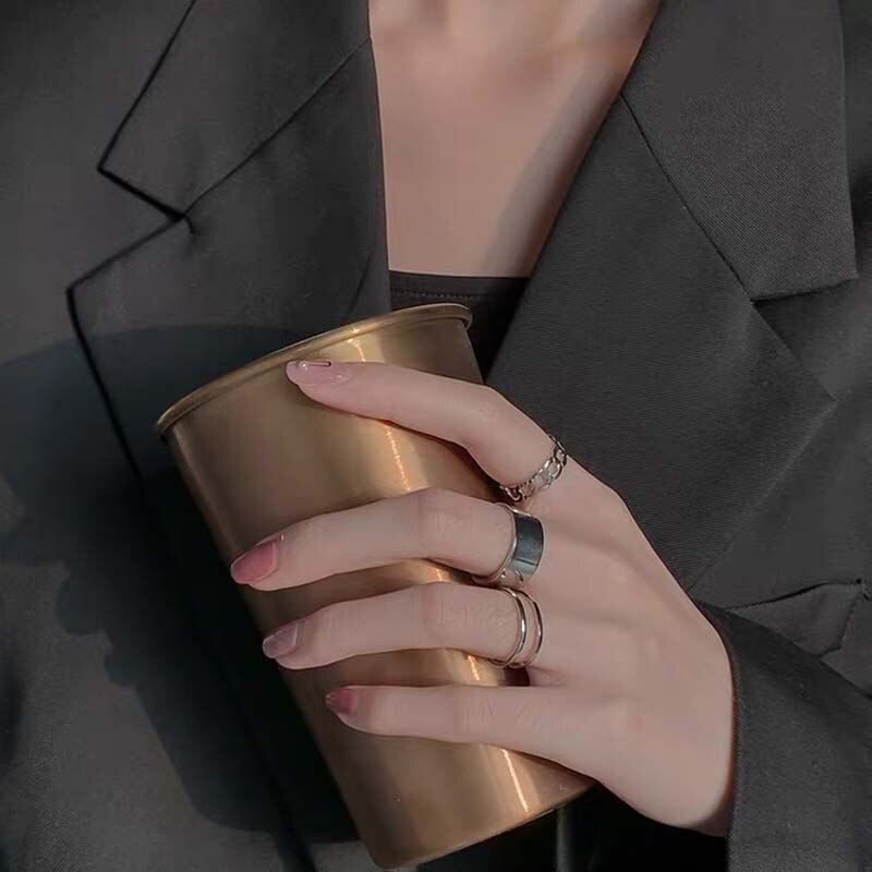 Trend Hip Hop Love Chain Rings for Women Chain Zircon Joint Index Finger Opening Ring Set 2022 Jewelry Trend